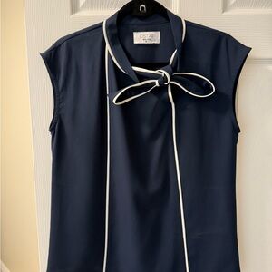 Navy Sleeveless Top with Bow Detail